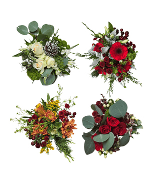 Wild Flora Petite Christmas Bouquet – Wholesale Roses, Eucalyptus & Holiday Texture | Farm Direct