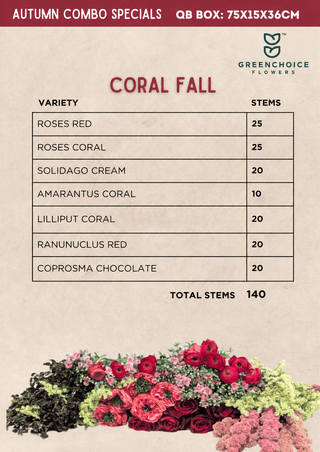 Coral Fall Mix Box – Red & Coral Roses with Ranunculus