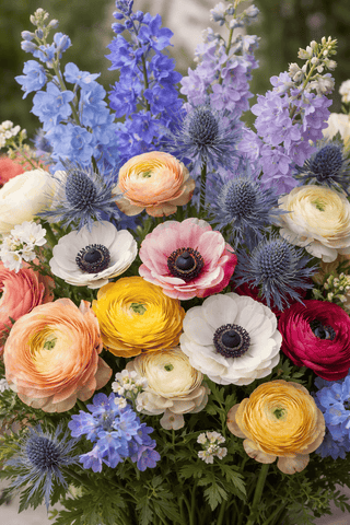 Lilliput Combo (Ranunculus, Anemones, Delphinium & Eryngium)