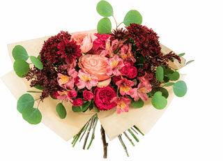 Expresso Punch Fall Bouquet – Wholesale Peach Garden Rose & Tinted Burgundy Bouquets | Farm Direct