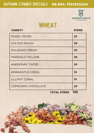 Wheat Fall Mix Box – Yellow Marigolds & Tinted Anemones