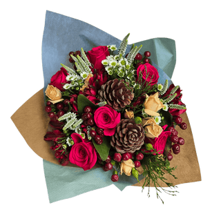 Supreme Christmas Bouquet - Design 4 - Red Roses & Pinecones - original Christmas bouquet photograph