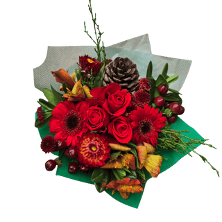 Traditional Petite Christmas Bouquet - Design 1 - Red & Pinecone - original Christmas bouquet photograph